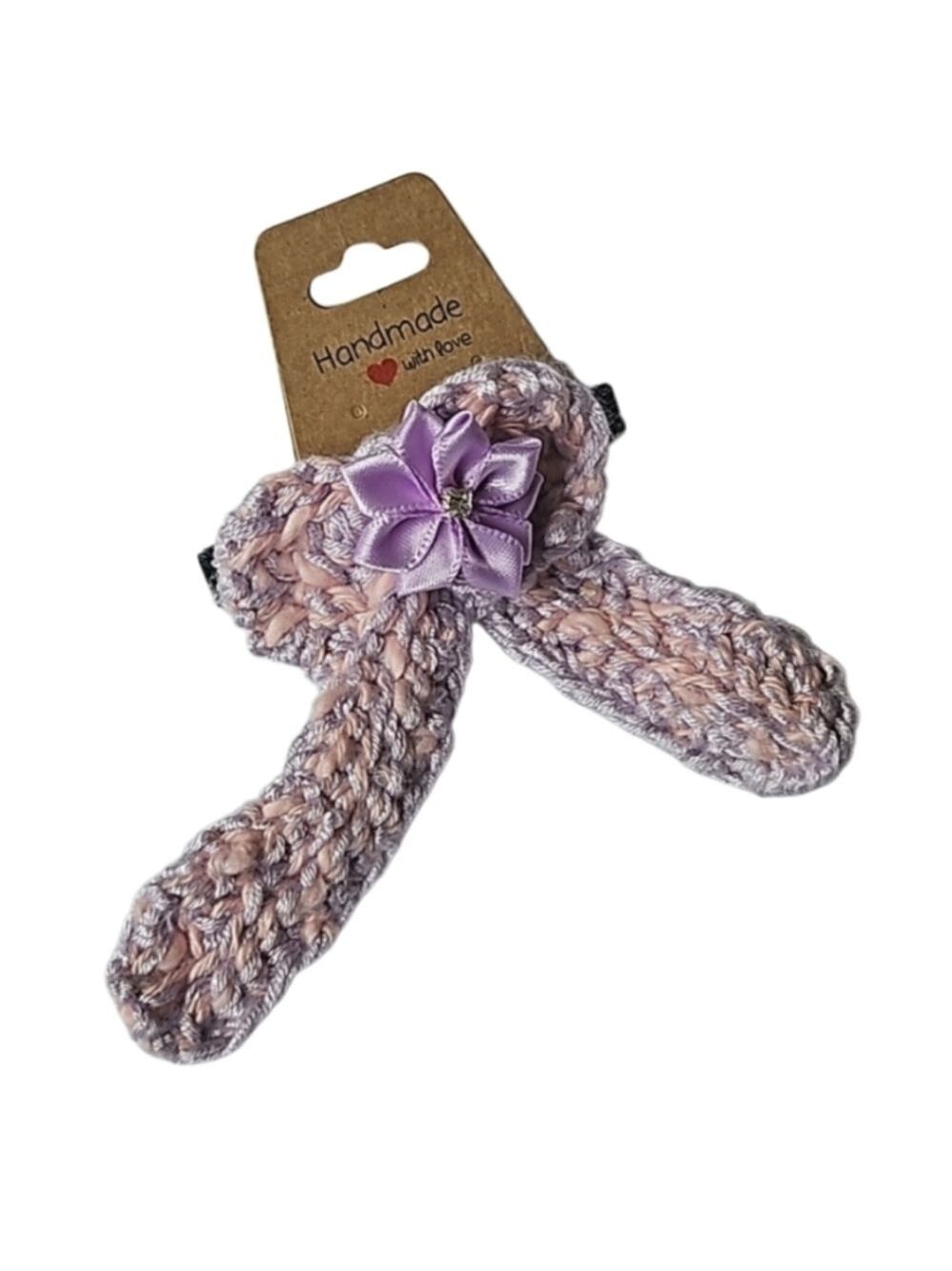 Hand Crafted Purple Crochet Bow Hair Clip Accessory 2.5" black alligator clip - Picture 3 of 17